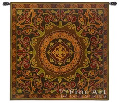 44x44 SUZANI RADIANCE Brown Geometric Asian Tribal Ornate Tapestry Wall Hanging - £116.81 GBP