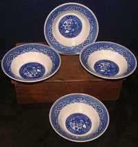 Vintage Blue Willow Ware Royal China 6.25&quot; Rimmed Salad Bowls Lot Of 4 - $19.79