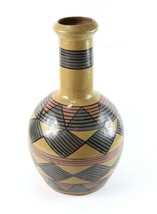 Vintage Large 16&quot; Tall Clay Ceramic Hand Painted Geometric Pattern Jug Vase - £50.35 GBP