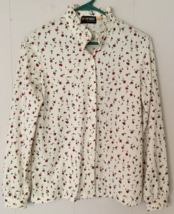 Russ blouse size M women button close white flower print vintage 70&#39;s - £11.67 GBP