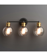 3-light Vanity Bathroom Light with 7&quot; Round Clear Glass Globe Shade Wall... - £92.78 GBP