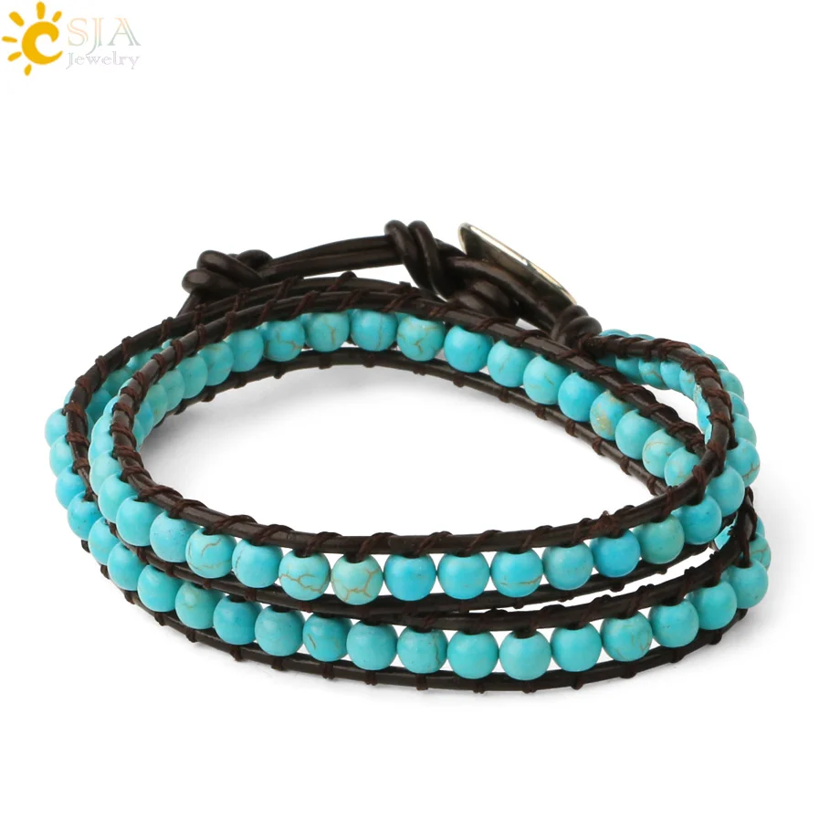 Green Turquoises Beaded Bracelet Bohemian Bracelets for Women Braided Handmade J - £16.05 GBP