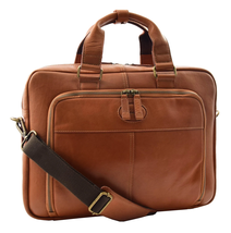 DR279 Men&#39;s Briefcase Genuine Soft Leather Laptop Bag Tan - £146.05 GBP