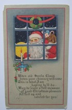 Christmas Postcard Santa Claus Outside Decorated Window 1924 Original Vintage - £8.54 GBP