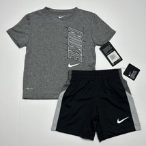 Nike Boys Dri-Fit Graphic Tee Shirt &amp; Shorts Set Outfit Two Piece Black Grey 3T - £19.64 GBP