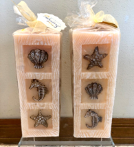 Seascaped Scented Pillar Candle 8&quot; x 3&quot; Carved Sea Shells Starfish Scallops NEW - £19.98 GBP