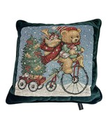 Vintage Portofino Christmas Santa Bear Pillow 13&quot; Festive Decor Velvet T... - $23.36