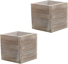 Wood Planter Box, Rustic Whitewash, 6 Inch, Wedding Decor And Floral, Set Of 2 - £31.69 GBP