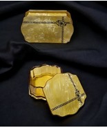 Art Deco Vanity Set Trinket Box &amp; Amber Glass Powder Jar Celluloid Bakel... - £54.48 GBP