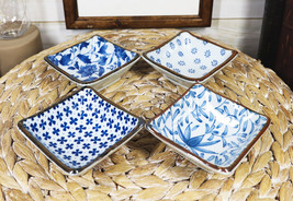Japanese Multi Floral Design Square Sauce Condiment Dipping Bowls Or Dishes Set - £23.17 GBP
