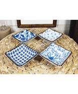 Japanese Multi Floral Design Square Sauce Condiment Dipping Bowls Or Dis... - £23.10 GBP