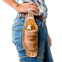 Beer Belt Holster Bottle Holder Drink Cowboy Handmade Soft Genuine Leather Mens - £41.11 GBP
