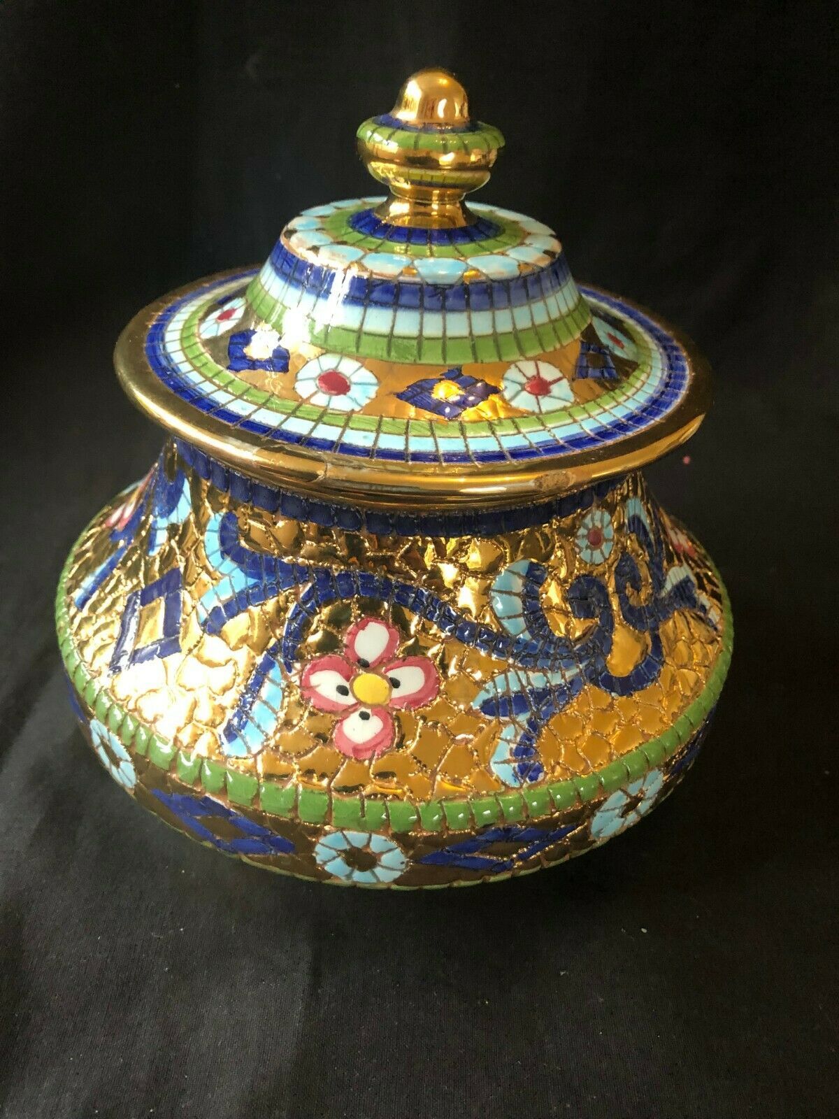 Primary image for Gialletti Vintage Italian Byzantine Style Gold Mosaic lidded box  Deruta