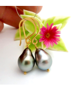 STUNNING AA+ RIKITEA GAMBIER ISLANDS SILVER PEACOCK CULTURED PEARL EARRINGS - £154.86 GBP