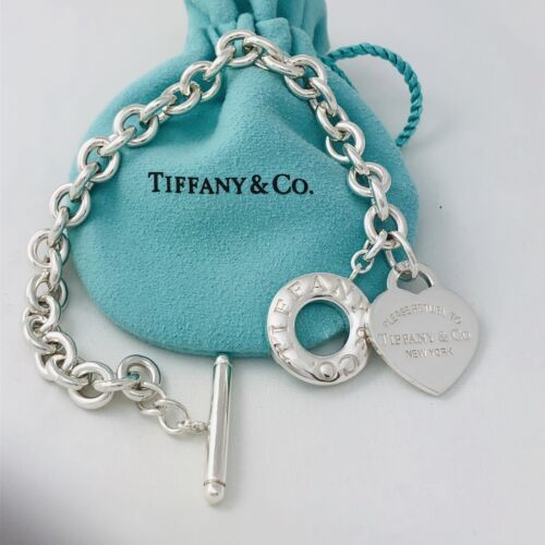 Primary image for 8.5" Please Return to Tiffany & Co Heart Tag Toggle Charm Bracelet
