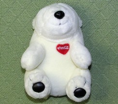 Coca Cola Polar Bear Plush Stuffed Animal 9&quot; White With Red Heart Logo Sitting - £3.53 GBP