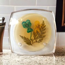 Lucite Dried Flowers Coaster Trinket Dish Single Paperweight Replacement Vintage - £7.90 GBP