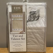 Ellery Homestyles 36 inch Tiers Valance Curtain Set Embroidered Seashell... - $24.74