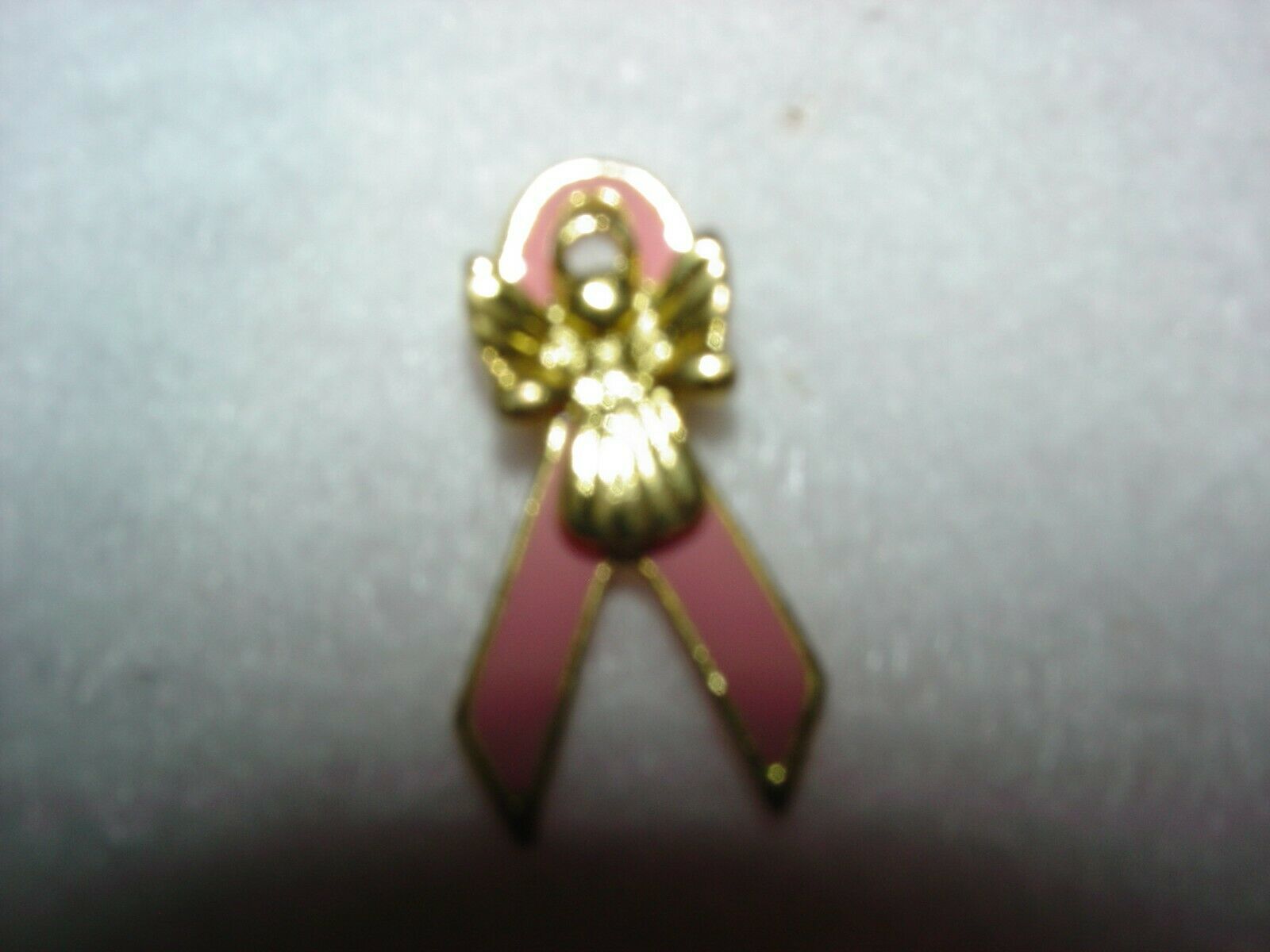 Pink Enamel Breast Cancer Awareness Ribbon Pin / Brooch Gold Guardian Angel - $3.95