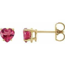 Authenticity Guarantee 
14k Yellow Gold Pink Tourmaline Heart Stud Earrings - £438.76 GBP