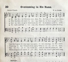 1894 Sheet Music Overcoming In His Name Christ Victorian Gospel Hymns 7.75 X 5&quot; - £11.00 GBP