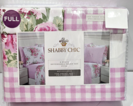 6PC Shabby Chic Pink Roses Check FULL Sheet Set Floral Cottage Farmhouse - $59.39
