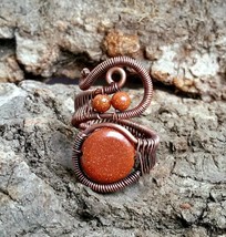 Gemstone ring, Sun stone, Copper wire wrapped jewelry - £17.56 GBP