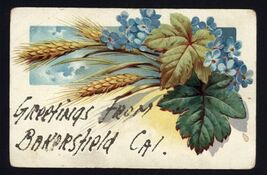 POSTCARD written with GLITTER " GREETINGS FROM BAKERFIELD CAL " flowers,... - $4.90