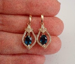 2Ct Lab Created London Blue Topaz Drop Dangle Earring Rose Gold Plated - £142.00 GBP