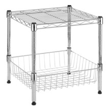 Whitmor Supreme Stacking Shelf with Basket - Adjustable Home Organizer - Chrome - £39.95 GBP