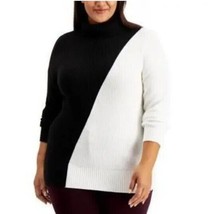 Alfani Womens Plus 2X Black White Colorblock Turtleneck Sweater NWT CH61 - $42.13