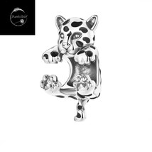 Genuine Sterling Silver 925 Cheetah Wild Cat Baby Animal Kitten Love Bead Charm - £16.30 GBP