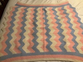 Handmade Multi Use Crocheted Baby Blanket 35 x 29 Chevron Pattern - £11.44 GBP