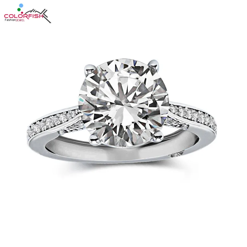 COLORFISH  Round Cut 3.0 ctw 9mm Solitaire Engagement Ring 925  Silver Simulated - $55.38