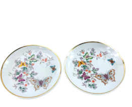 2 Fine Porcelain Dish 22k Gold Trim Plates Butterfly Pastel 1979 AVON 4.25&quot; - £14.35 GBP