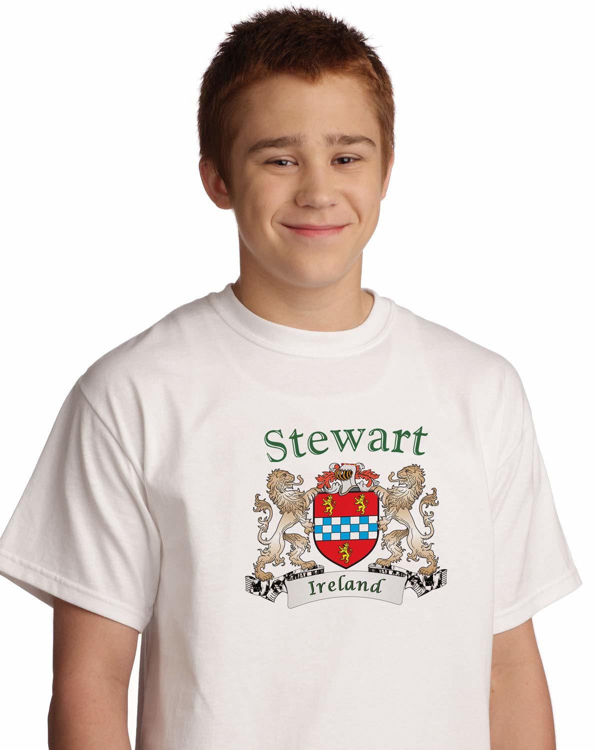 Stewart Irish Coat of arms tee Shirt in White - $15.63+