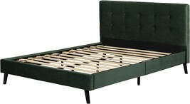 South Shore Flam Upholstered Complete Platform Bed, Queen, Dark Green - £316.97 GBP