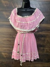 Marquis Layered Pink Rope Bead Belted Boho Size Large Short Off Shoulder Dress - £16.53 GBP