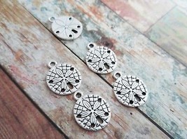 10 Sand Dollar Charms Ocean Pendants Antiqued Silver Nautical Findings 19mm - £2.74 GBP
