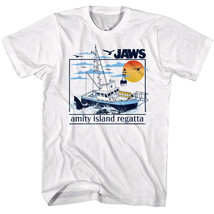 Jaws Amity Regatta Men&#39;s T Shirt White Island Yacht Sailing Boat Shark Attack - £22.38 GBP+