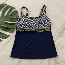 Lands End Womens Tankini Top Size 4 DD Cup Navy Blue White Floral Underw... - $22.76