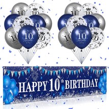 Blue 10Th Birthday Decorations For Boys Girls, Navy Blue Silver Happy 10Th Birth - £18.75 GBP