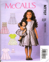McCall&#39;s M7707 Girls 2 to 5 Dress and 18&quot; Doll Dress Uncut Sewing Pattern New - £10.39 GBP
