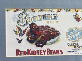 Original Framed And Matted Butterfly Brand Kidney Beans  &amp; Pumpkin Can Labels - £31.92 GBP