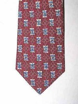 Tie Guess Made in Italy Red White Blue Flower Geometric Shape Silk 58&quot; L  4 &quot;W - £6.00 GBP