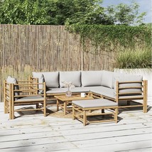  Garden Lounge Set Light Grey Bamboo, Polyester Medium Modular - $19,037.42 MXN