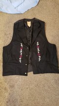 EUC Vintage Wah Maker Yuma Black Floral Inlay Vest Western Cowboy Silk  ... - £36.43 GBP
