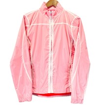 Gap Fit Womens M Windbreaker Jacket Full Zip Sheer White Diva Pink Reflective  - £15.38 GBP