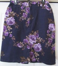 Gloria Vanderbilt Skirt Brushed Cotton Blend Blue Flowered Skirt 10 Vtg - £21.88 GBP