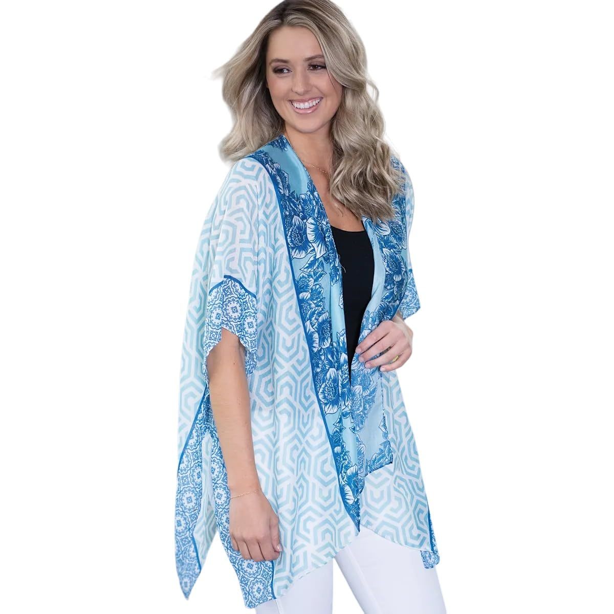 Amanda Blu MOROCCAN BLUE FLORAL  PRINTED RUANA - $19.99